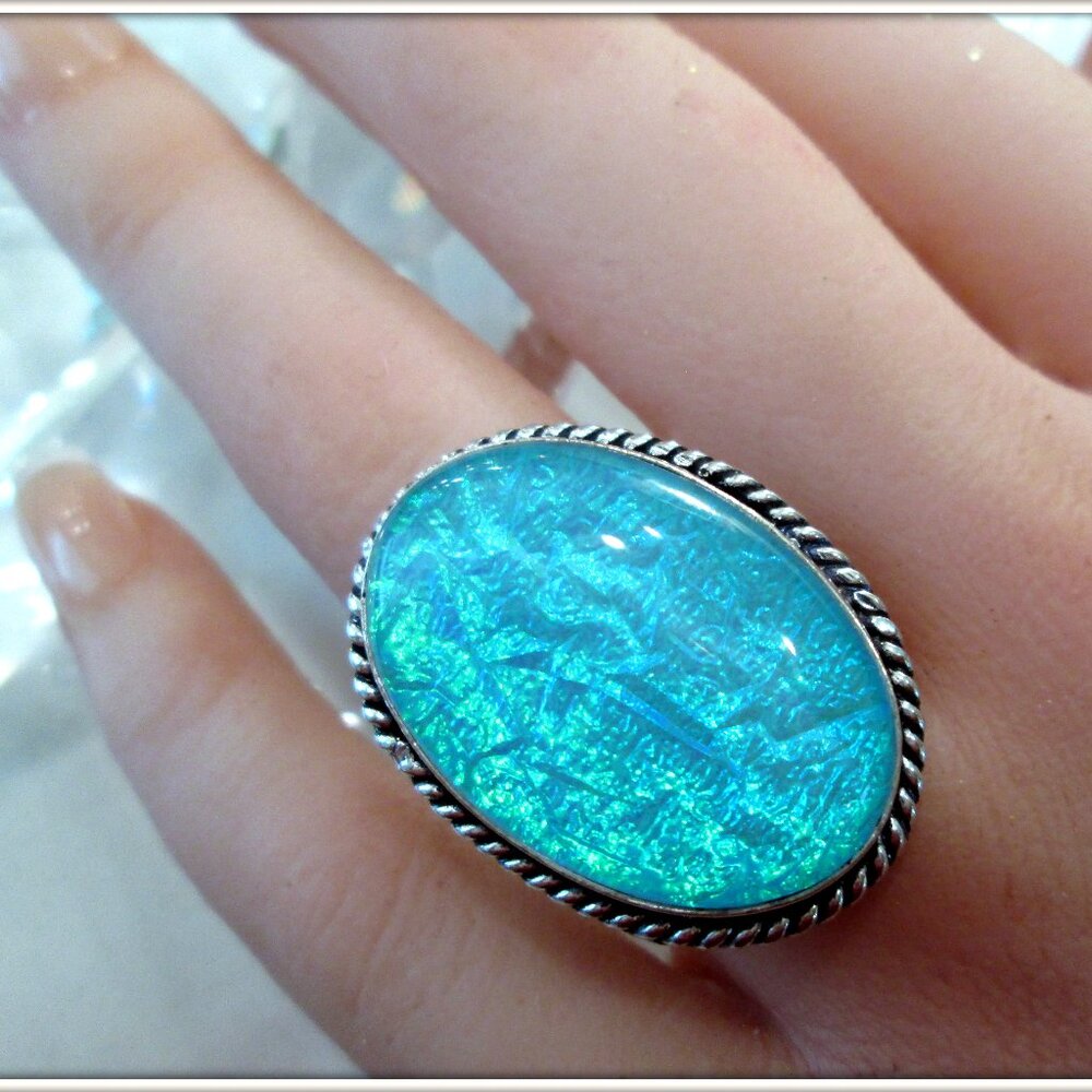 OPAL AUSTRALIAN NATURAL BLUE GEMSTON LADIES UNIQUE RING SIZE 8